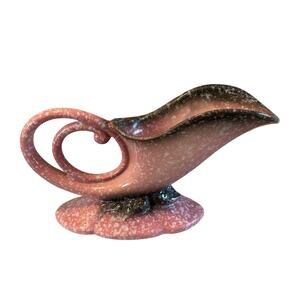 Vintage Hull Pottery Cornucopia Vase Pink Gray Speckled Horn of Plenty 11”